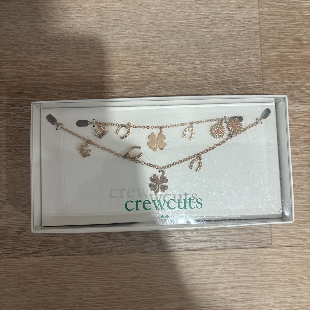 J. Crew Factory Gold Charm Bracelet with Floral and Clover Accents